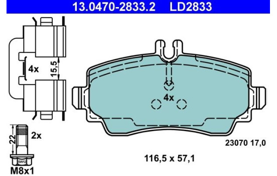 Brake Pad Set, disc brake ATE Ceramic 13.0470-2833.2, Image 2