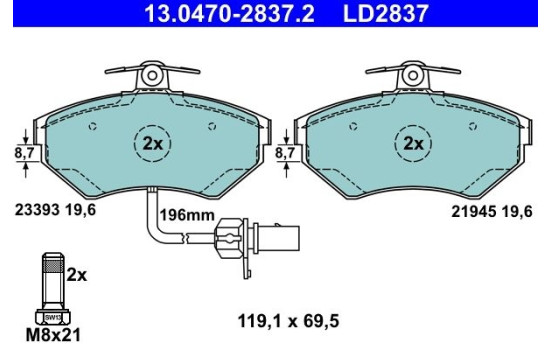 Brake Pad Set, disc brake ATE Ceramic 13.0470-2837.2, Image 3