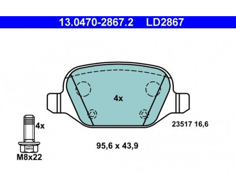 Brake Pad Set, disc brake ATE Ceramic 13.0470-2867.2, Image 2