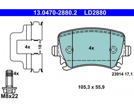 Brake Pad Set, disc brake ATE Ceramic 13.0470-2880.2, Image 3
