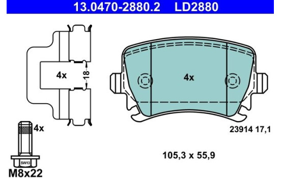 Brake Pad Set, disc brake ATE Ceramic 13.0470-2880.2, Image 3