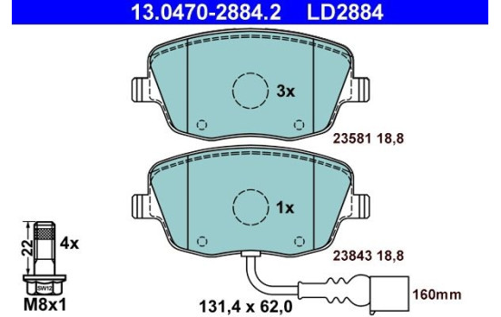 Brake Pad Set, disc brake ATE Ceramic 13.0470-2884.2, Image 3