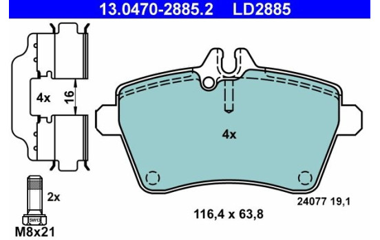Brake Pad Set, disc brake ATE Ceramic 13.0470-2885.2, Image 2