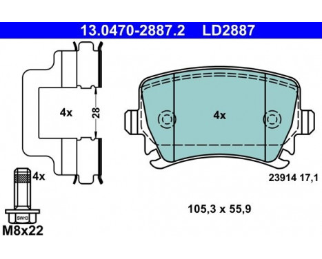Brake Pad Set, disc brake ATE Ceramic 13.0470-2887.2, Image 3