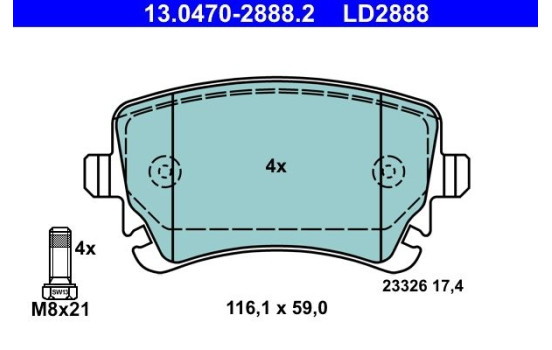Brake Pad Set, disc brake ATE Ceramic 13.0470-2888.2, Image 3