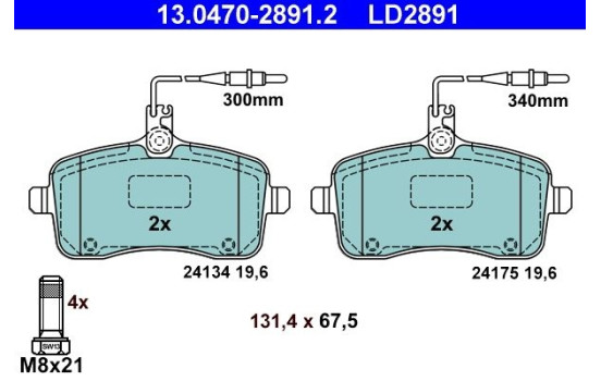 Brake Pad Set, disc brake ATE Ceramic 13.0470-2891.2, Image 3