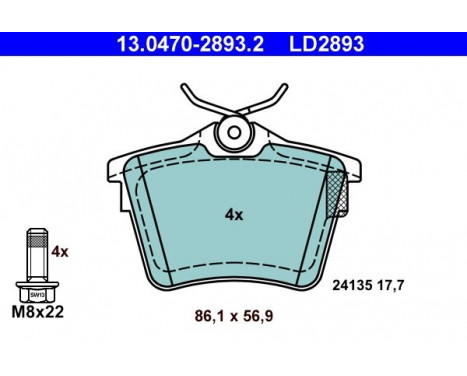 Brake Pad Set, disc brake ATE Ceramic 13.0470-2893.2, Image 2