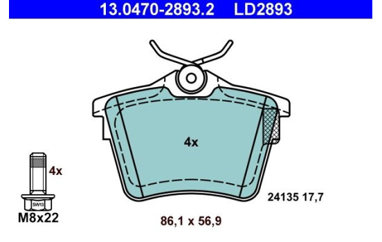 Brake Pad Set, disc brake ATE Ceramic 13.0470-2893.2, Image 2