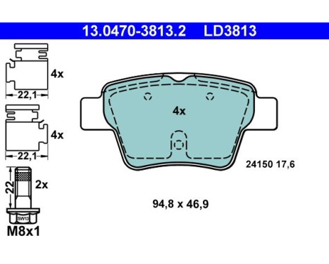Brake Pad Set, disc brake ATE Ceramic 13.0470-3813.2, Image 3