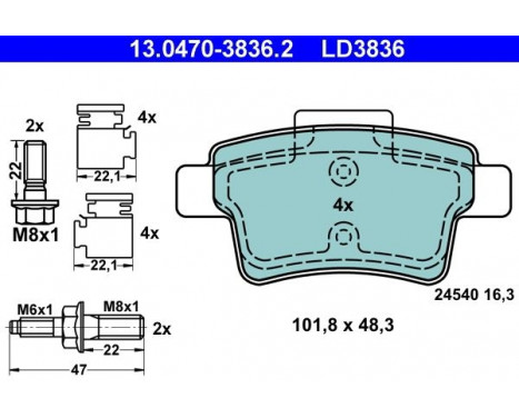 Brake Pad Set, disc brake ATE Ceramic 13.0470-3836.2, Image 2
