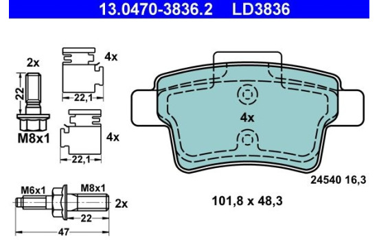 Brake Pad Set, disc brake ATE Ceramic 13.0470-3836.2, Image 2