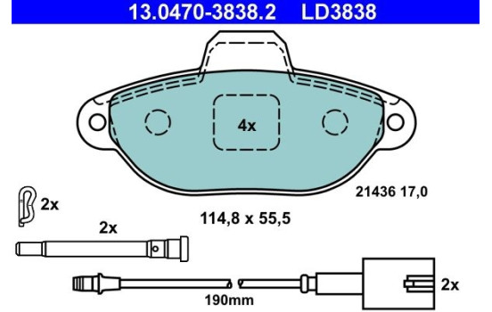 Brake Pad Set, disc brake ATE Ceramic 13.0470-3838.2, Image 3