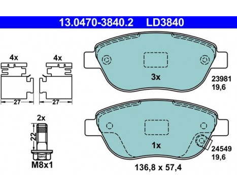 Brake Pad Set, disc brake ATE Ceramic 13.0470-3840.2