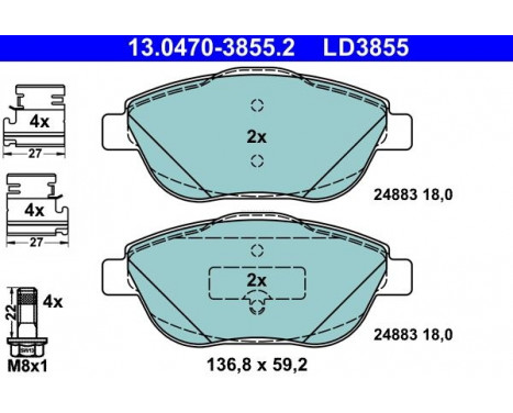 Brake Pad Set, disc brake ATE Ceramic 13.0470-3855.2, Image 2