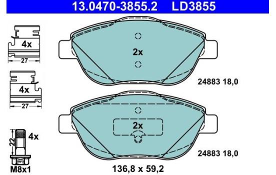 Brake Pad Set, disc brake ATE Ceramic 13.0470-3855.2, Image 2