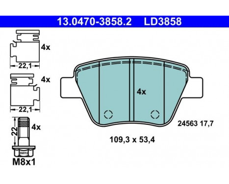 Brake Pad Set, disc brake ATE Ceramic 13.0470-3858.2, Image 2