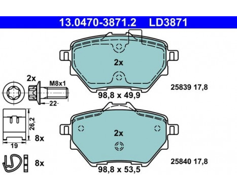 Brake Pad Set, disc brake ATE Ceramic 13.0470-3871.2, Image 2