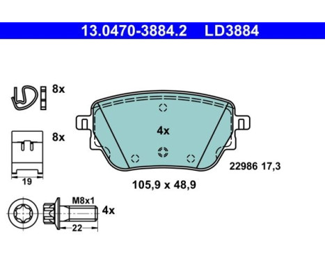 Brake Pad Set, disc brake ATE Ceramic 13.0470-3884.2