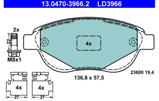 Brake Pad Set, disc brake ATE Ceramic 13.0470-3966.2, Image 3