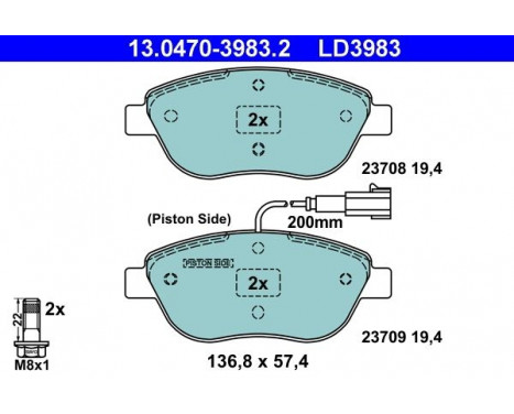 Brake Pad Set, disc brake ATE Ceramic 13.0470-3983.2, Image 2