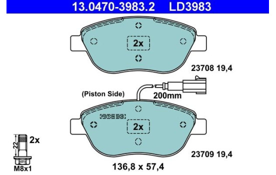 Brake Pad Set, disc brake ATE Ceramic 13.0470-3983.2, Image 2