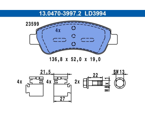 Brake Pad Set, disc brake ATE Ceramic 13.0470-3994.2, Image 4