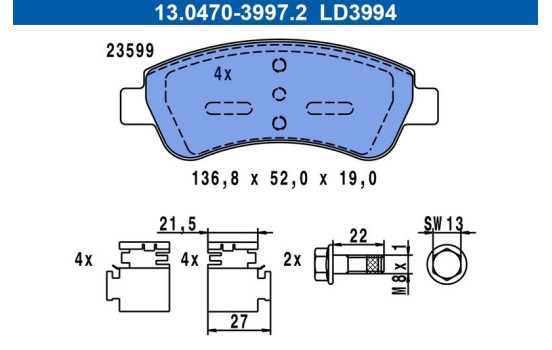 Brake Pad Set, disc brake ATE Ceramic 13.0470-3994.2, Image 4