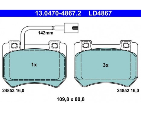 Brake Pad Set, disc brake ATE Ceramic 13.0470-4867.2, Image 2