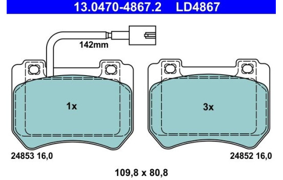 Brake Pad Set, disc brake ATE Ceramic 13.0470-4867.2, Image 2