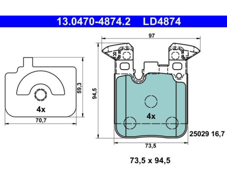 Brake Pad Set, disc brake ATE Ceramic 13.0470-4874.2, Image 2