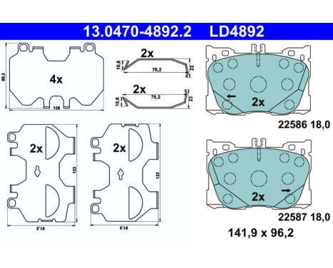 Brake Pad Set, disc brake ATE Ceramic 13.0470-4892.2