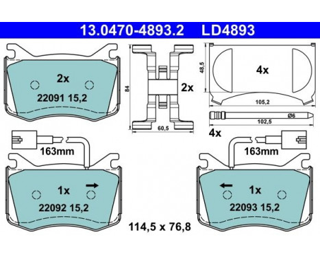 Brake Pad Set, disc brake ATE Ceramic 13.0470-4893.2