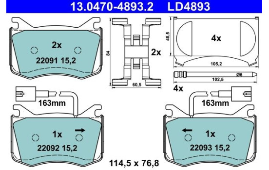 Brake Pad Set, disc brake ATE Ceramic 13.0470-4893.2