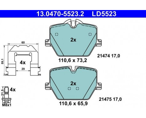 Brake Pad Set, disc brake ATE Ceramic 13.0470-5523.2