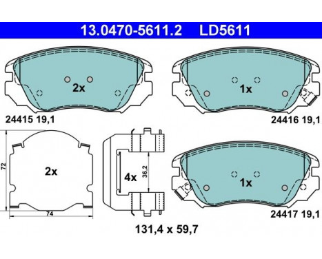 Brake Pad Set, disc brake ATE Ceramic 13.0470-5611.2, Image 3