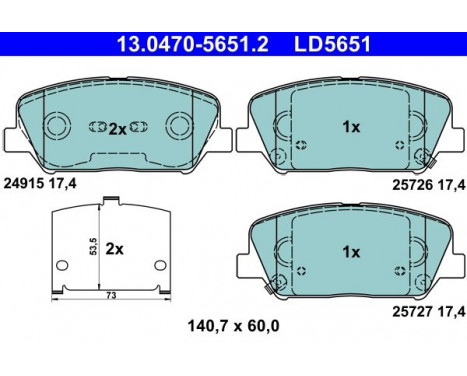 Brake Pad Set, disc brake ATE Ceramic 13.0470-5651.2, Image 2