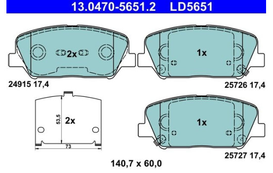 Brake Pad Set, disc brake ATE Ceramic 13.0470-5651.2, Image 2