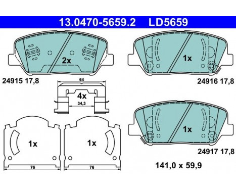 Brake Pad Set, disc brake ATE Ceramic 13.0470-5659.2