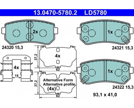 Brake Pad Set, disc brake ATE Ceramic 13.0470-5780.2, Image 2
