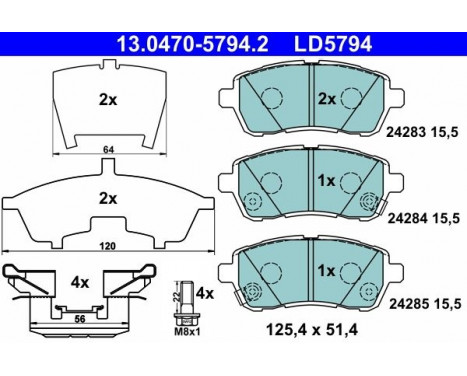 Brake Pad Set, disc brake ATE Ceramic 13.0470-5794.2, Image 2