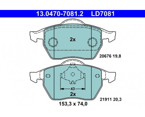 Brake Pad Set, disc brake ATE Ceramic 13.0470-7081.2, Image 3
