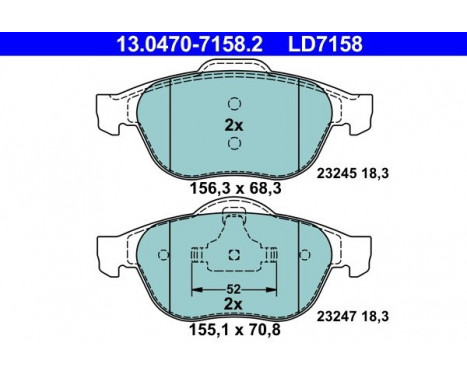 Brake Pad Set, disc brake ATE Ceramic 13.0470-7158.2, Image 2