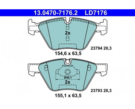 Brake Pad Set, disc brake ATE Ceramic 13.0470-7176.2, Image 3