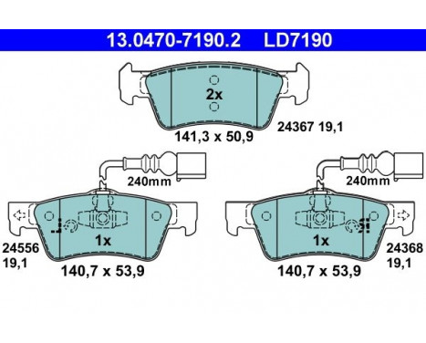 Brake Pad Set, disc brake ATE Ceramic 13.0470-7190.2, Image 2