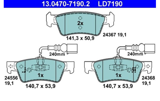 Brake Pad Set, disc brake ATE Ceramic 13.0470-7190.2, Image 2