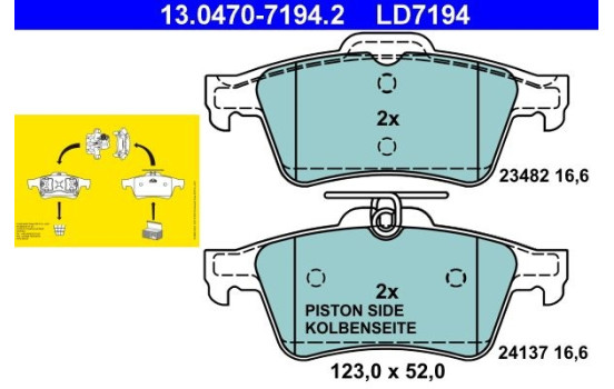 Brake Pad Set, disc brake ATE Ceramic 13.0470-7194.2, Image 3