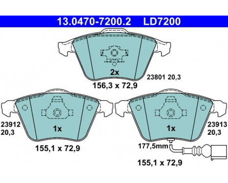 Brake Pad Set, disc brake ATE Ceramic 13.0470-7200.2, Image 3