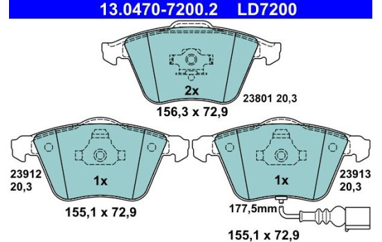 Brake Pad Set, disc brake ATE Ceramic 13.0470-7200.2, Image 3