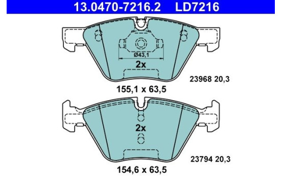 Brake Pad Set, disc brake ATE Ceramic 13.0470-7216.2, Image 3
