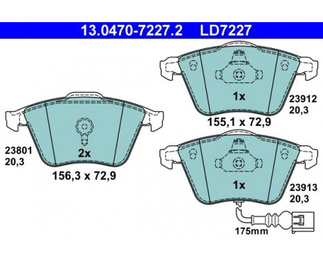Brake Pad Set, disc brake ATE Ceramic 13.0470-7227.2, Image 3